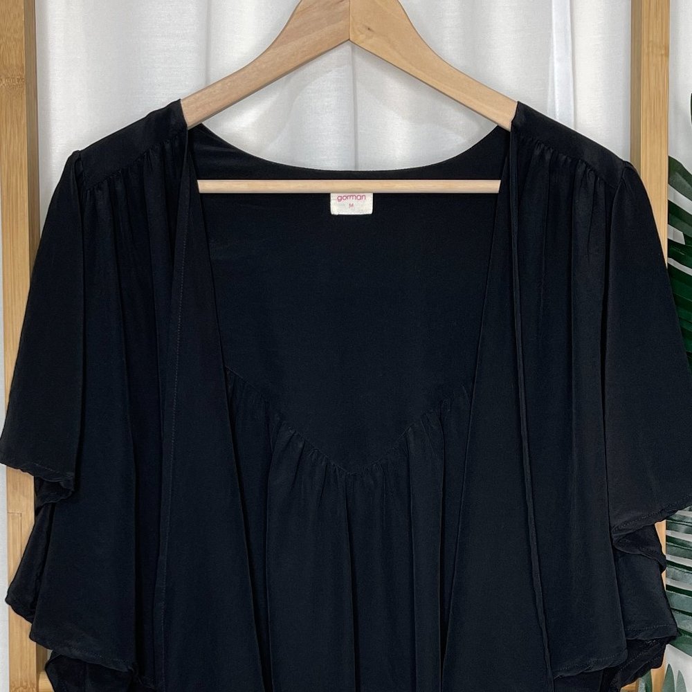 Gorman Black Draped Jacket Size M Short Sleeve Gathered Open Evening Womens - Picture 3 of 10